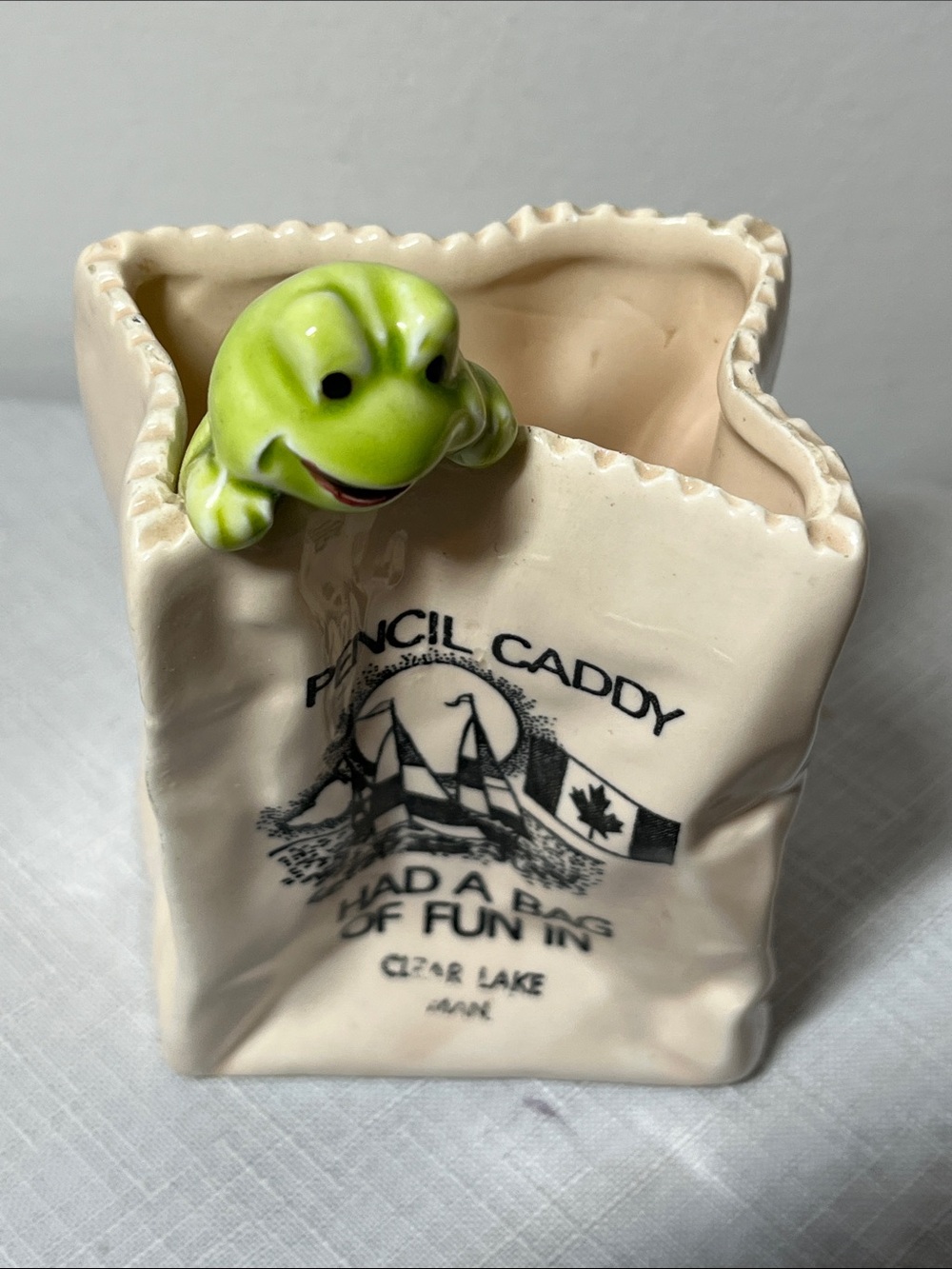 Ceramic Pencil Caddy with Green Frog Accent
Made in Japan - Picture 2 of 7